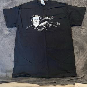 Edgar Allen Poe Tee Mens MEDIUM Humorous Funny Crewneck Graphic Black T-Shirt